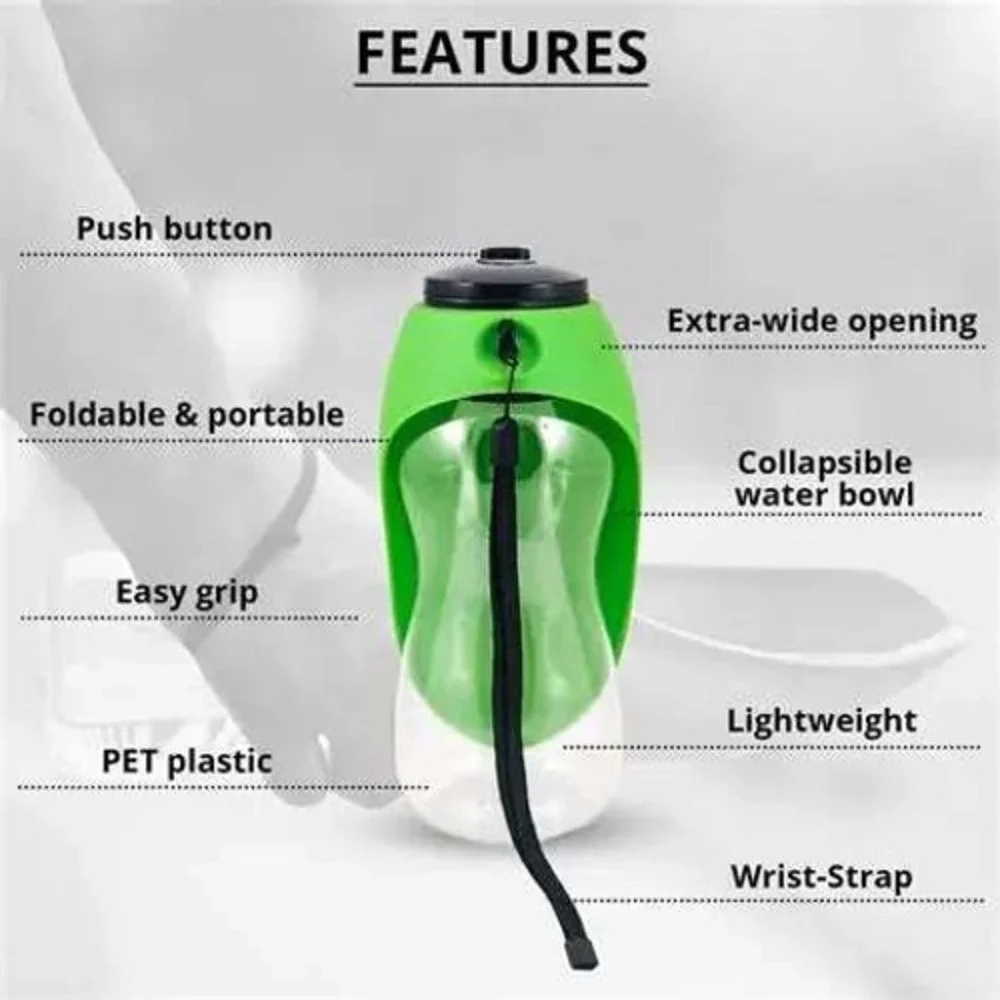 Flipo Fold-A-Bowl Green Non-Skid Portable Pet Water Bottle 26oz Travel Dispenser - Picture 2 of 7